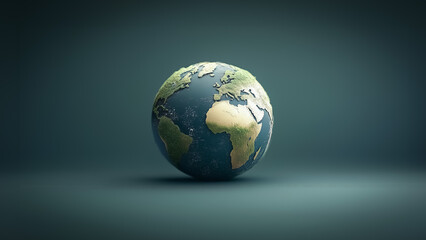 High-quality 3D rendering of the Earth globe, showcasing the continents and oceans in realistic colors and textures, perfect for content related to global themes or environmental topics.