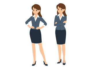 Young business woman standing in different poses. Isolated vector illustration set