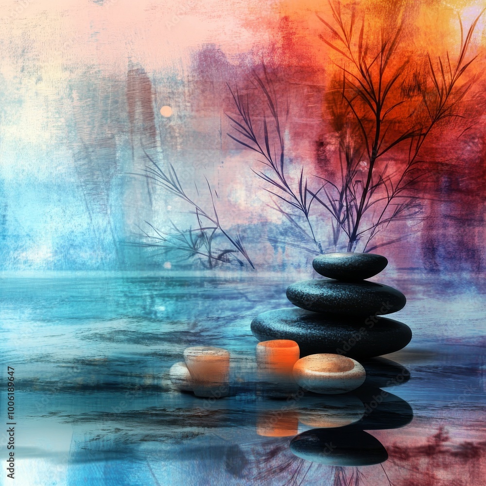 Poster relaxing spa environment with a dynamic abstract color background.