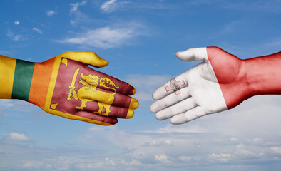 Malta and Sri Lanka country handshaking with flags, consensus concept international co-operation illustration