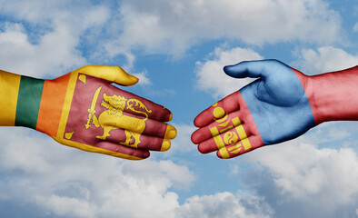 Mongolia and Sri Lanka country handshaking with flags, consensus concept international co-operation illustration