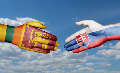 Slovak Republic or Slovakia and Sri Lanka country handshaking with flags, consensus concept international co-operation illustration