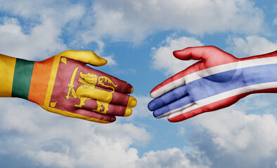 Kingdom of Thailand and Sri Lanka country handshaking with flags, consensus concept international co-operation illustration