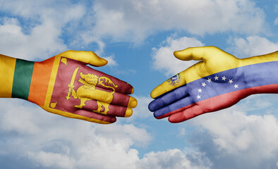 Venezuela and Sri Lanka country handshaking with flags, consensus concept international co-operation illustration