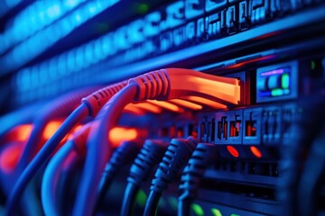 Network Cables Connected to a Server in a Data Center