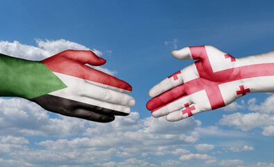 Georgia and Sudan country handshaking with flags, consensus concept international co-operation illustration