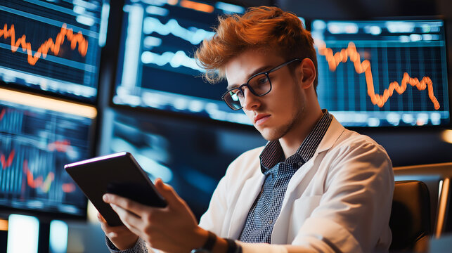 Confident Businessman Against Digital Stock Market Display