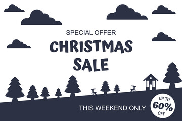 Modern holiday sale design with paper cutout Christmas decorations