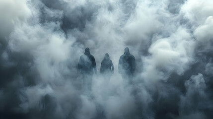 Mysterious Figures in the Fog:  A Eerie  and Intriguing  Image