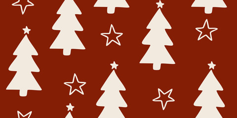 Christmas seamless pattern for greeting cards, wrapping papers. Doodle Christmas trees. Hand drawn winter background. Vector illustration.
