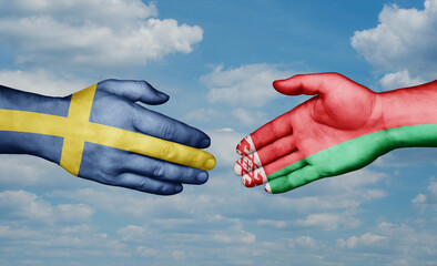 Belarus and Sweden country handshaking with flags, consensus concept international co-operation illustration