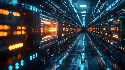 Obraz premium Futuristic Server Room Corridor