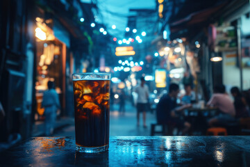 Nightlife Street Scene with Drink Focus 