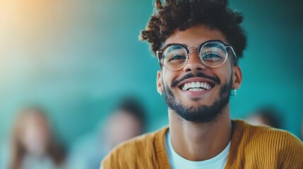 Happy Young Man Smiling in a Classroom Setting