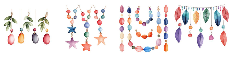 Colorful decorative hanging elements on a white isolate background.