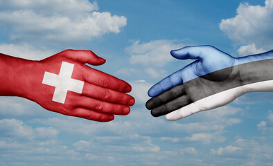 Estonia and Switzerland country handshaking with flags, consensus concept international co-operation illustration