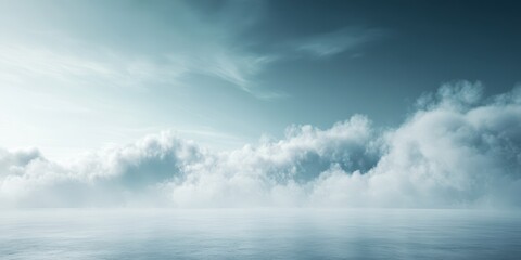 Obraz premium A serene view of soft clouds reflecting on calm water, creating a peaceful and dreamy atmosphere.