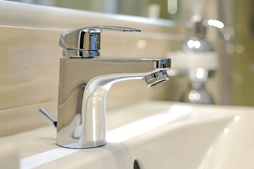 Modern faucet and sink in the bathroom