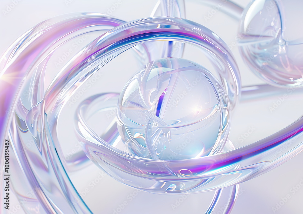Aufkleber 3d rendering of abstract futuristic holographic elements on white background. abstract shapes with g