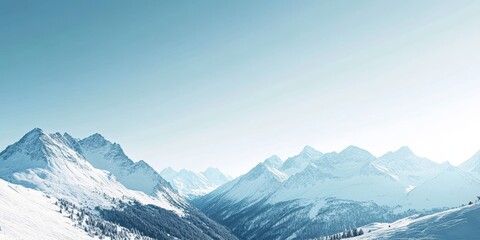 Obraz premium A serene winter landscape showcasing majestic snow-covered mountains under a clear blue sky, perfect for nature enthusiasts.