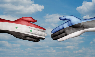 Estonia and Syrian country handshaking with flags, consensus concept international co-operation illustration