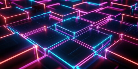 abstract 3d rendering of a futuristic cube with neon lights