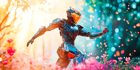 Futuristic Armored Soldier in Nature