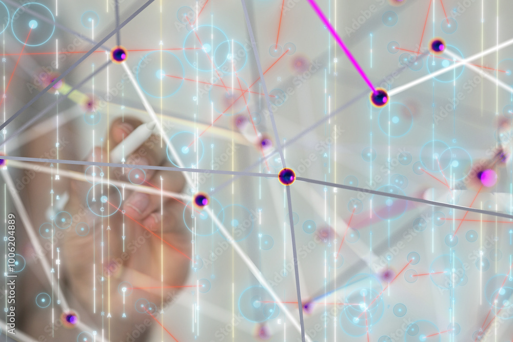Poster neural network 3d illustration. big data and cybersecurity - 3d