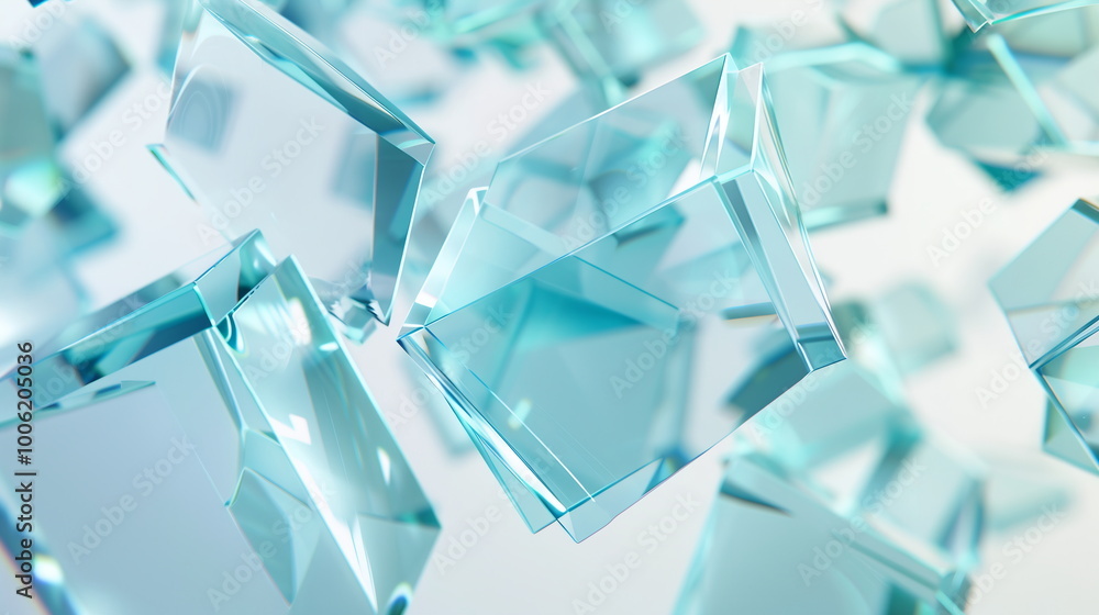 Poster abstract futuristic glass shapes with a holographic effect on a white background, 3d render style. a