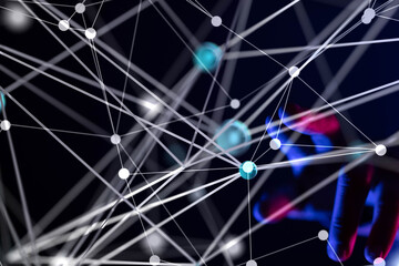 Global network. Blockchain. 3D illustration. Neural networks and artificial intelligence. Abstract