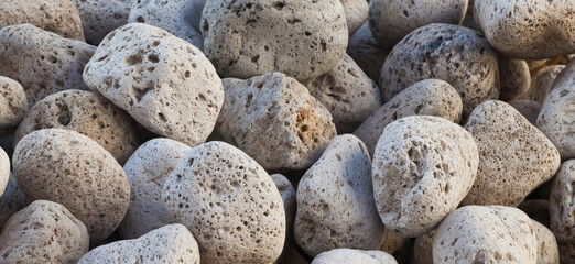 Pile of light pumice rocks forming a natural background