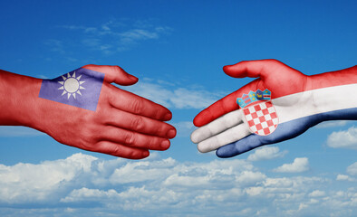 Croatia and Taiwan country handshaking with flags, consensus concept international co-operation illustration