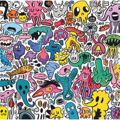 Obraz premium Monster Hand Drawn Doodle Vector Design