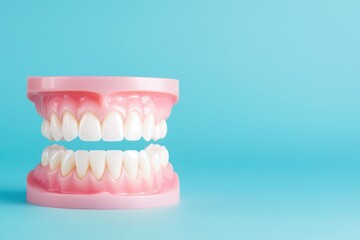 Obraz premium Dental model with realistic teeth, isolated on a light blue background.