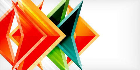 Arrows with 3d effect abstract background. Triangles on light grey backdrop