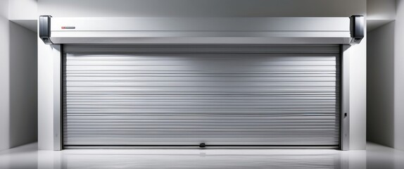 Modern roll up garage door in clean, sleek design, perfect for secure storage solutions and contemporary home automation