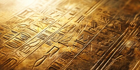 Fototapeta premium Close-up of ancient Egyptian hieroglyphs carved into stone, showcasing intricate designs and historical significance.