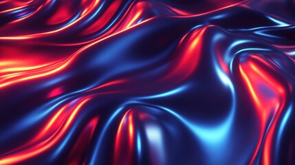 Obraz premium A futuristic wavy surface with glowing red and blue light reflections, showcasing smooth metallic textures, ideal for technology, design, and abstract art themes.