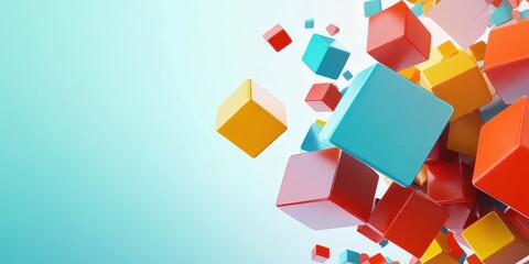 Obraz premium Colorful 3D cubes floating in space, creating a dynamic and modern abstract design perfect for various creative projects.