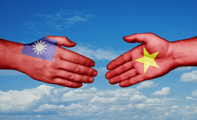 Vietnam and Taiwan country handshaking with flags, consensus concept international co-operation illustration