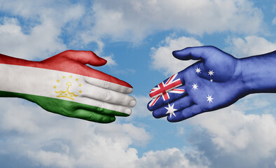 Australia and Tajikistan country handshaking with flags, consensus concept international co-operation illustration