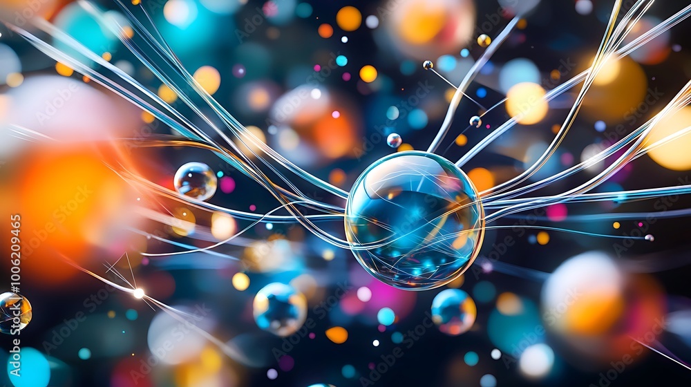 Poster vibrant abstract network with colorful spheres and lines