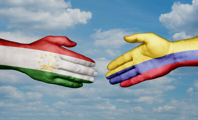 Colombia and Tajikistan country handshaking with flags, consensus concept international co-operation illustration