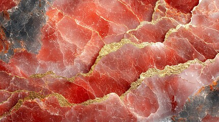 A minimalist pastel red marble background with delicate gold veins weaving through, offering a serene and luxurious ambiance