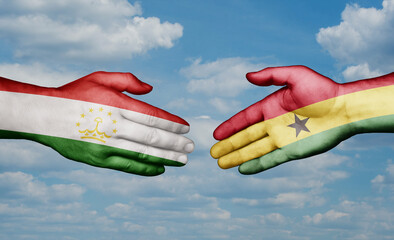 Ghana and Tajikistan country handshaking with flags, consensus concept international co-operation illustration