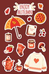 Cozy autumn stickers vector illustration