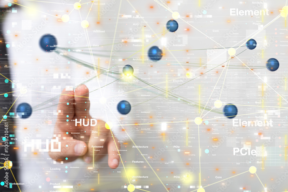 Aufkleber Global network. Blockchain. 3D illustration. Neural networks and artificial intelligence. Abstract