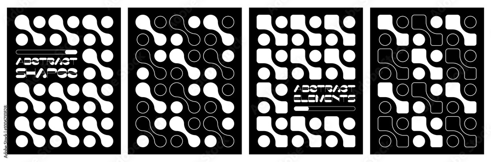 Wall mural abstract geometric patterns composed of liquid connected shapes and circles on a black background. c