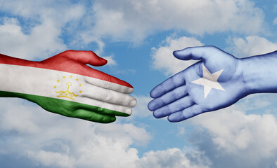 Somalia and Tajikistan country handshaking with flags, consensus concept international co-operation illustration