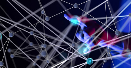 Global network. Blockchain. 3D illustration. Neural networks and artificial intelligence. Abstract